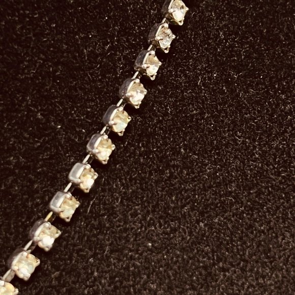 Vintage Silver Tone With Clear Rhinestones Choker Necklace 16" (3838) - Picture 3 of 7